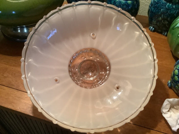 Vtg Art Deco Frosted White sunflower  Glass 3 Hole Chain Ceiling Light Shade