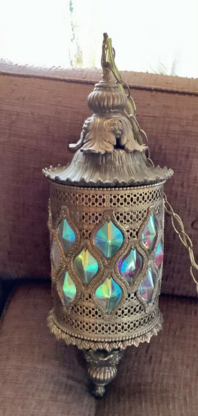 Vtg Hollywood Regency Brass Filigree Swag Lamp MCM mid century modern 3 way