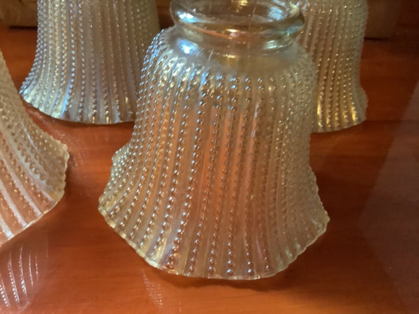 4 Vtg Glass Shades Globes Iridescent Amber Gold Hobnail Beaded Replacement