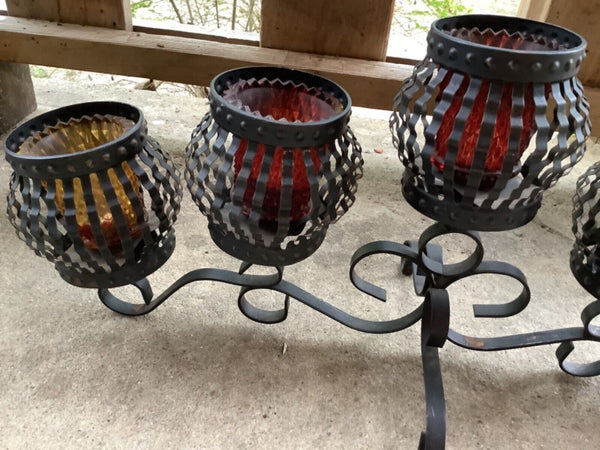 Vintage Wrought Iron and Glass votives Table Top Candelabra candle holder gothic