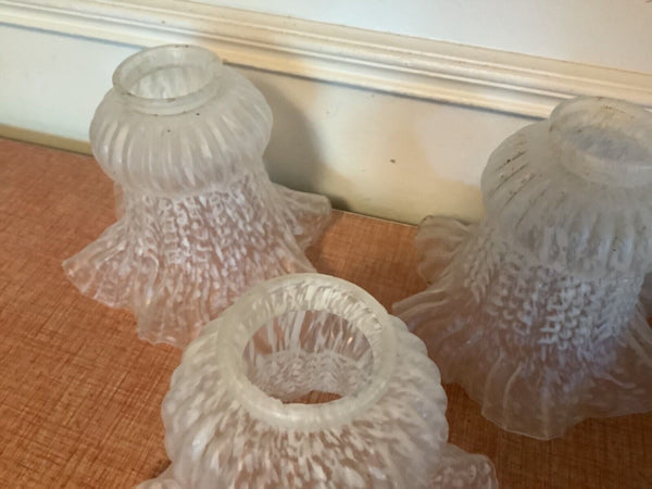 Vintage Light Lamp Shade globe mottled Speckled White And Clear Ruffled Rim