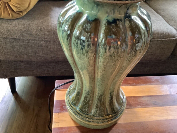 Vintage Mid Century Modern MCM Green Brown blue  Drip Glaze desk Table Lamp