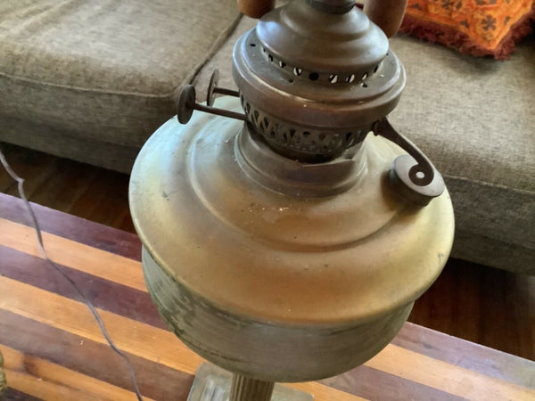 VINTAGE antique tall Brass KEROSENE OIL LAMP lantern double socket