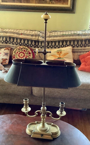 Vtg French Bouillotte Brass Candlestick Adjustable Tole Desk Table Lamp shade