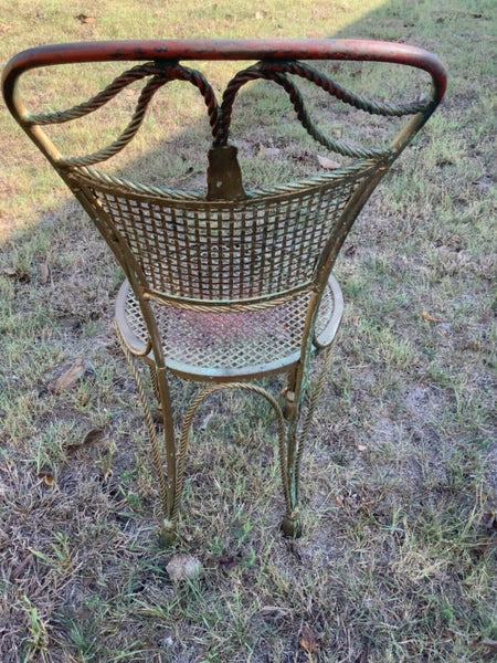 VTG MID-CENTURY modern VANITY BUDOIR CHAIR stool TASSELS rope mcm iron metal