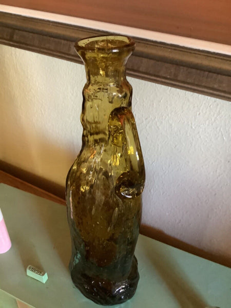 Vintage Figural Glass Bottle Virgin Mary Blessed Mother Lady Madonna Amber Italy