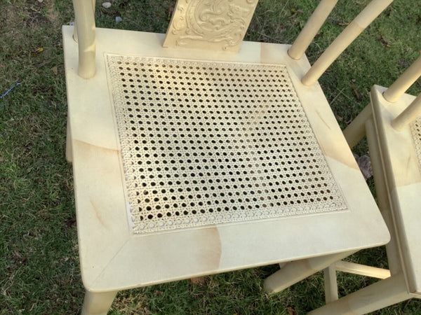 Vtg cane lacquer Chinoiserie Dragon Dining Chairs Henredon  pair goatskin