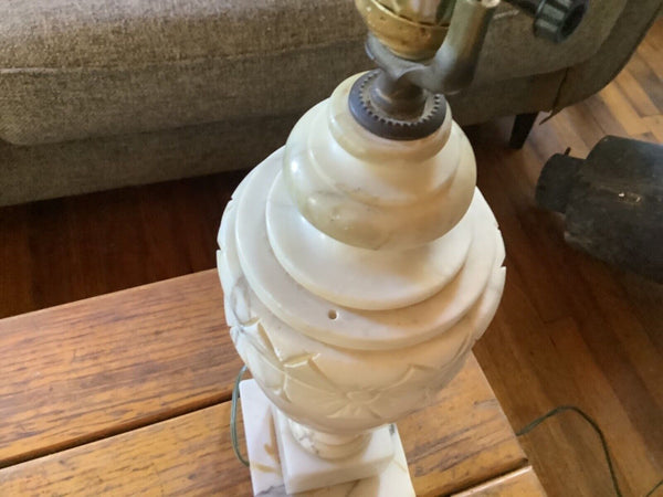 Vtg Old Vintage MCM Neoclassical Italian Carved Art Alabaster Marble Table Lamp