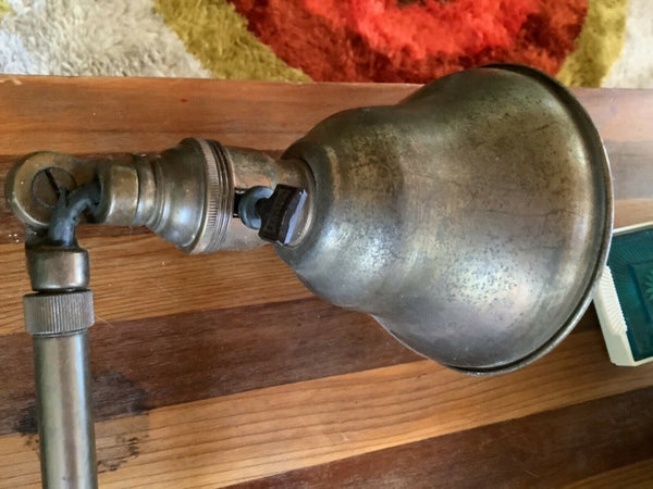 Vtg antique machine age Industrial Lamp drafting table desk light clamp brass