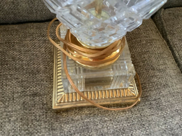 Vtg Pineapple 24% LEAD cut glass CRYSTAL brass TABLE desk LAMP Hollywood regency