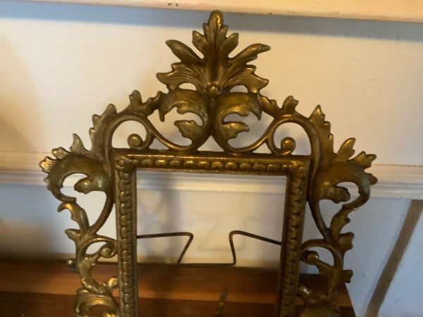 VTG Ornate BRASS FRAME Picture Art Nouveau Hollywood Regency Scrolled Antique