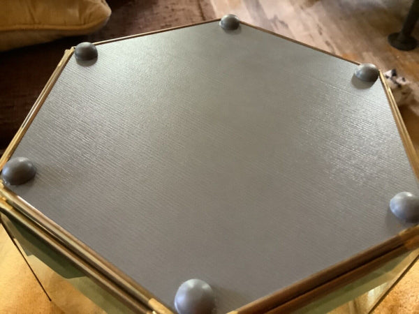 Vtg Brass Glass Jewelry Trinket Curio Display Case Box hexagon MKT railroad