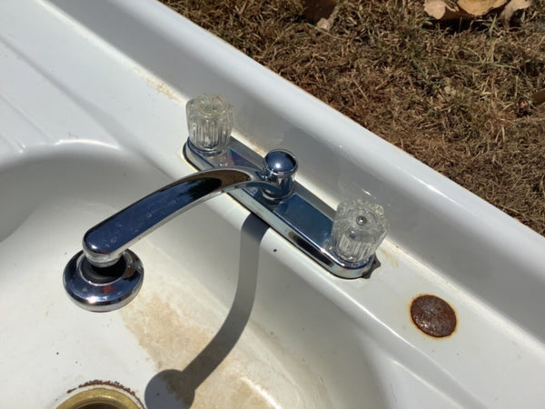 Vtg Steel White Porcelain Enamel Single Basin double Drainboard Farmhouse Sink