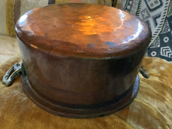VTG hammered Copper Tin Lined Brass Handle pot Pan no lid