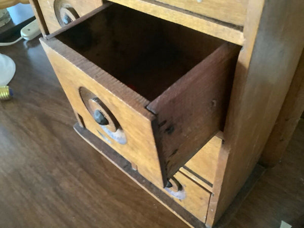 Vtg PRIMITIVE ANTIQUE wood  8 DRAWER SPICE APOTHECARY CABINET CHEST