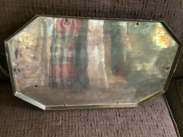 VTG MCM Hollywood Regency Brass Faux Bamboo Serving Tray Handles mid Century