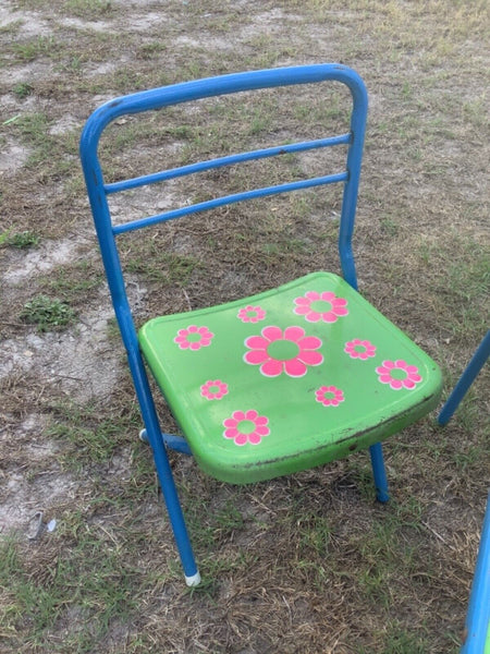 Vtg mid century Flower power mod play child children Folding Table chairs