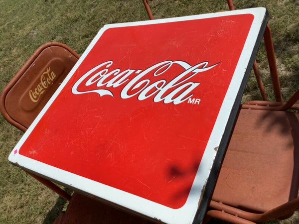 Vtg antique Coca Cola Coke enamel metal Porcelain Table advertising sign Chairs