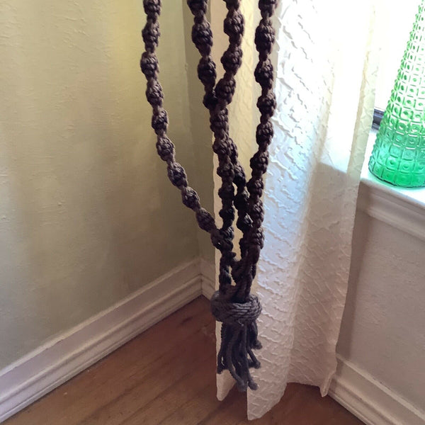 Vintage Brown Macrame Plant Hanger Woven Boho Braided LARGE Wood Beads
