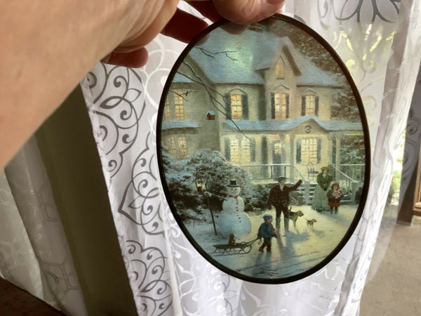 Vtg Thomas Kinkade Oval glass Panel - Suncatcher.