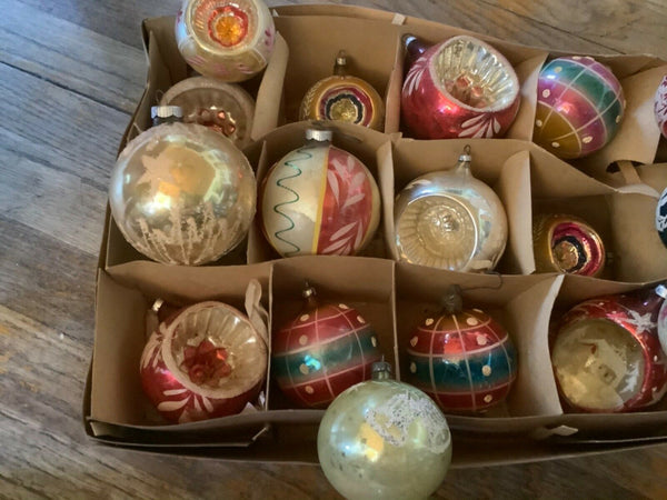 VTg mid century MERCURY GLASS BALL TREE CHRISTMAS ORNAMENTS