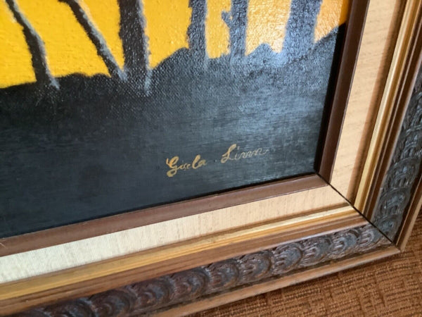 Vtg Painting sunset Landscape Desert Saguaro Cactus Mountains Southwest 1978