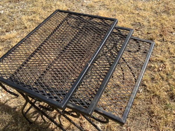 Vtg set mid century mesh Wrought Iron Nesting Tables Woodard Salterini Style