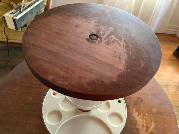 Vtg mid century modern retro pop up wood bar cocktail surprise table Art Deco