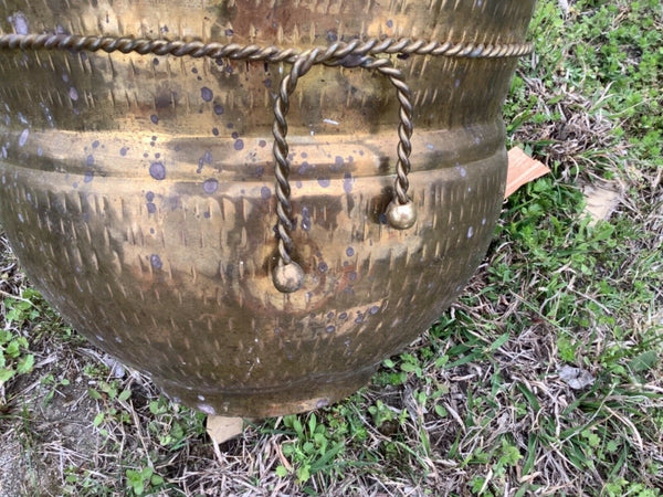 VTG  hammered Brass Planter Pot India ribbon
