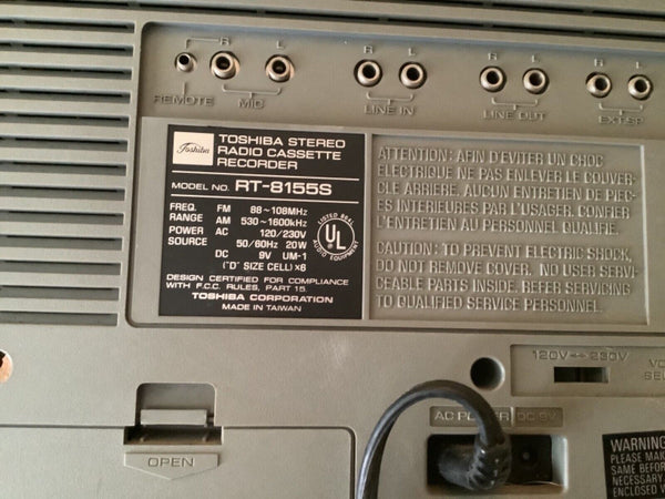 Vtg Toshiba Dynamic Sound RT8155S Boom Box Ghetto Blaster stereo radio tape