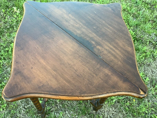 Vtg antique wood turned leg drop leaf down end side corner table Michigan chair