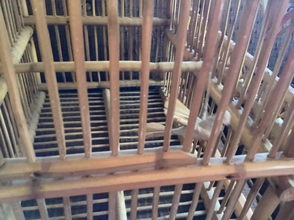 Vtg Chinese Bamboo boho planter plant holder Wood Birdcage bird cage wedding