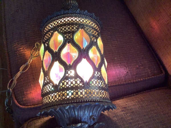 Vtg Hollywood Regency Brass Filigree Swag Lamp MCM mid century modern 3 way