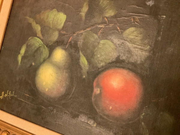 Antique vintage oil painting fruit still life signed gold carved frame framed