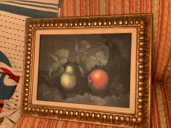 Antique vintage oil painting fruit still life signed gold carved frame framed