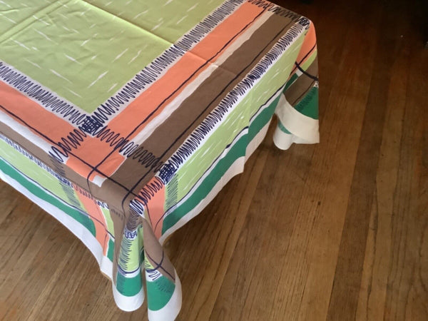 Vtg Mid Century Modern  mcm block Kitchen Tablecloth  table cloth multicolor