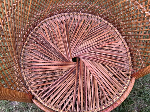 Vintage Wicker Rattan Peacock Fan Throne Chair Mid Century Modern Boho Chic mcm