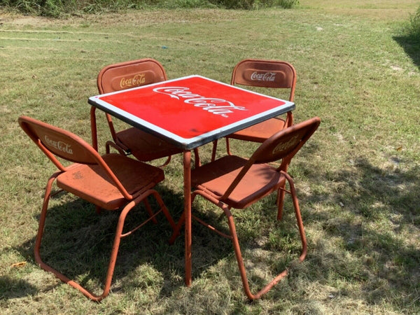 Vtg antique Coca Cola Coke enamel metal Porcelain Table advertising sign Chairs