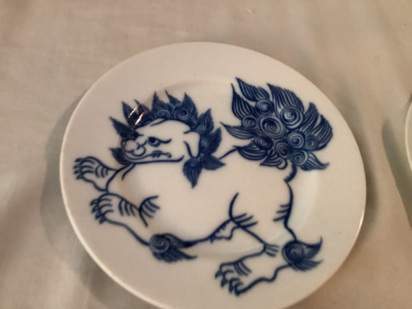 Vtg  Fitz & Floyd Lot of 4 Plates in glaze blue on white