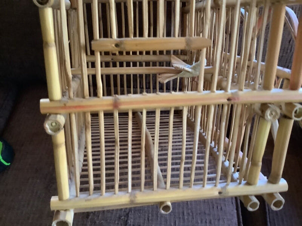 Vtg Chinese Bamboo boho planter plant holder Wood Birdcage bird cage wedding