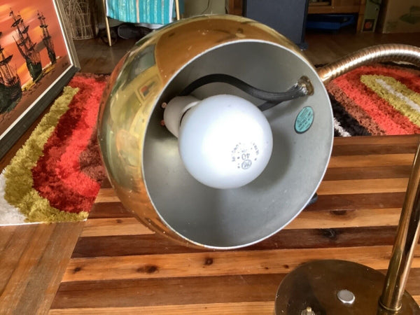 Vtg Brass Gold tone Eyeball Lamp Ball Orb Globe mid century modern gooseneck