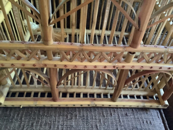 Vtg Chinese Bamboo boho planter plant holder Wood Birdcage bird cage wedding