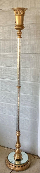 Vtg Art Deco Funeral etched glass mirror base antique torchiere floor lamp rare