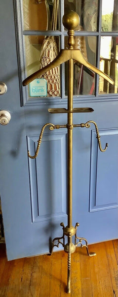 Vtg antique Mens Solid Brass Valet Suit stand clothes hanger