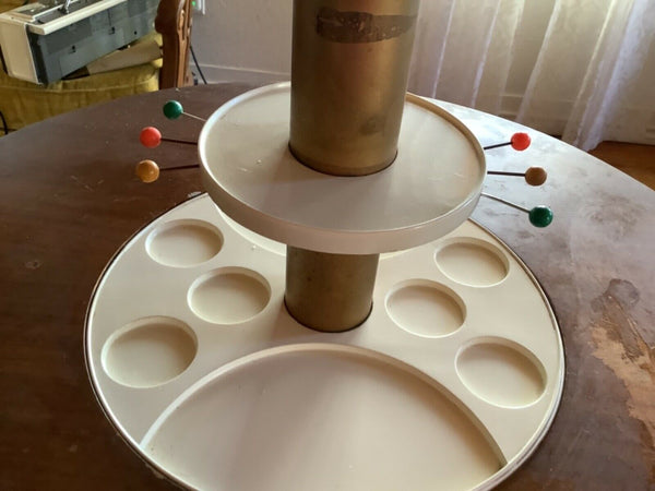 Vtg mid century modern retro pop up wood bar cocktail surprise table Art Deco