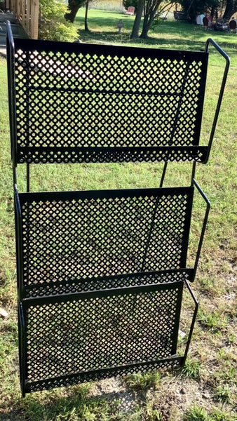 Vtg Mid-Century Modern Stand Magazine Record Metal Wire mesh rack folding mcm