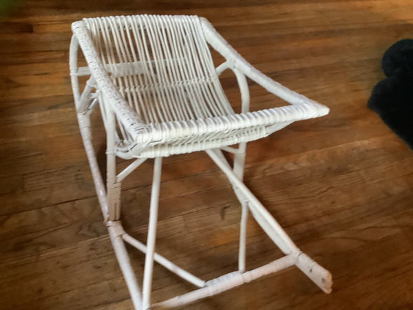 White wicker rattan bentwood rocking rocker  child chair vintage cradle