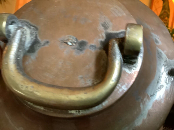 Vintage Copper  pot pan Tin-Lined Brass Handle  Lid Only