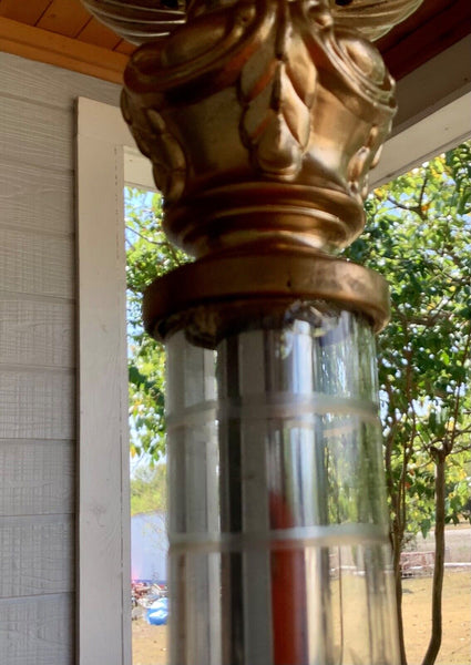 Vtg Art Deco Funeral etched glass mirror base antique torchiere floor lamp rare