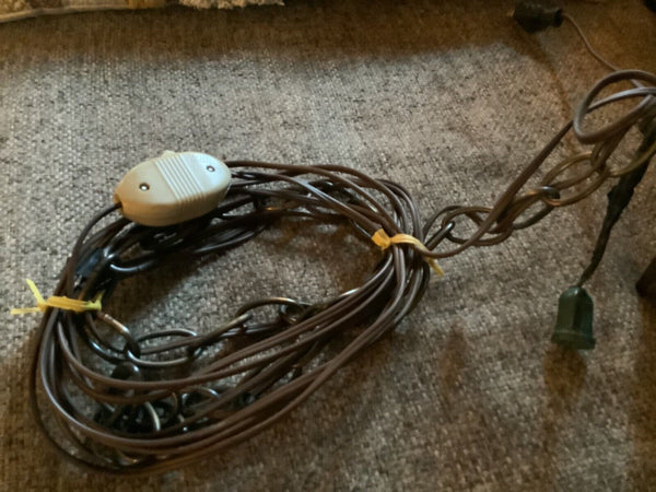 Vtg metal Brass Mcm Light Fixture lamp swag stained glass lantern patio